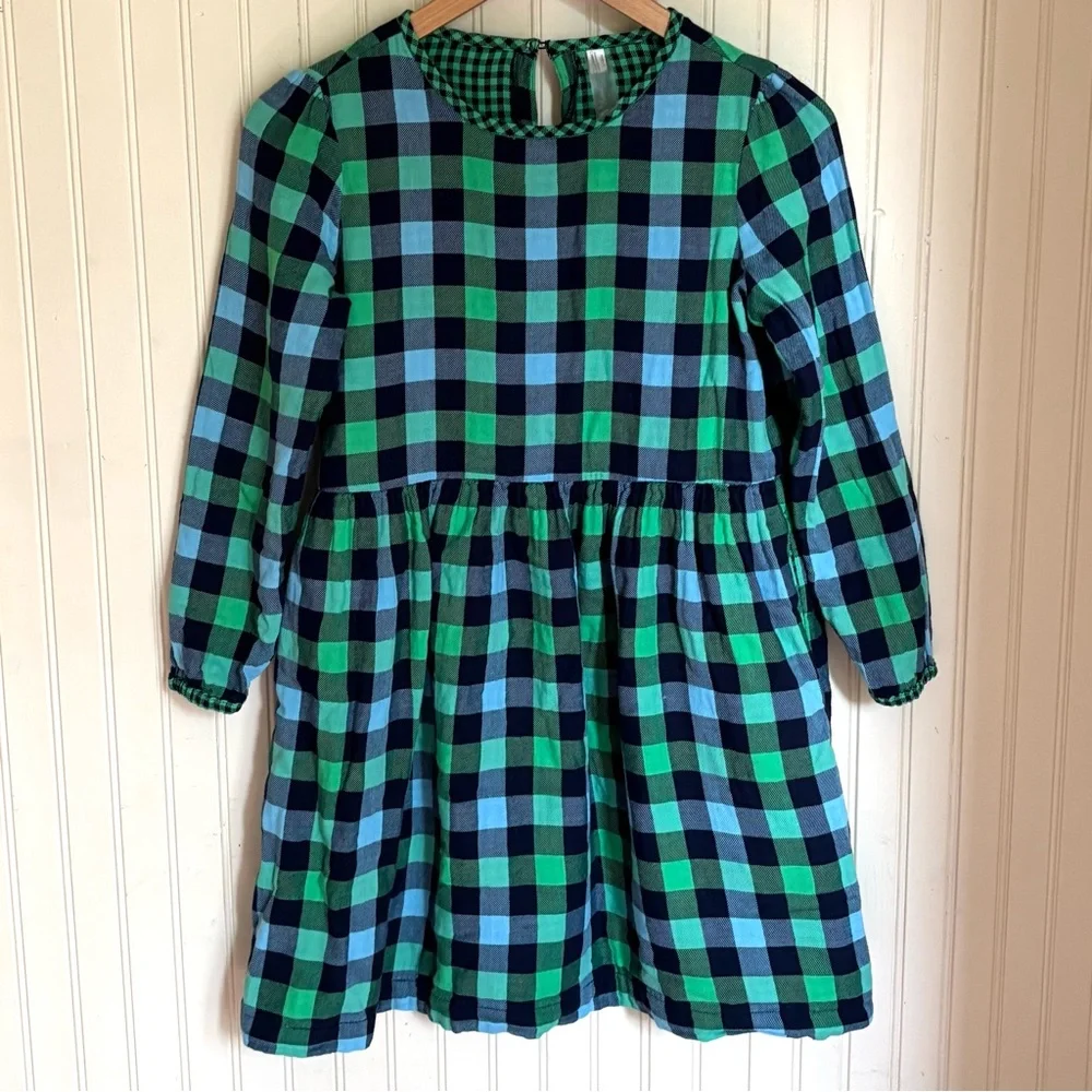 Primary Green Plaid Flannel Long Sleeve Dress, Size 12 - Picture 1 of 5